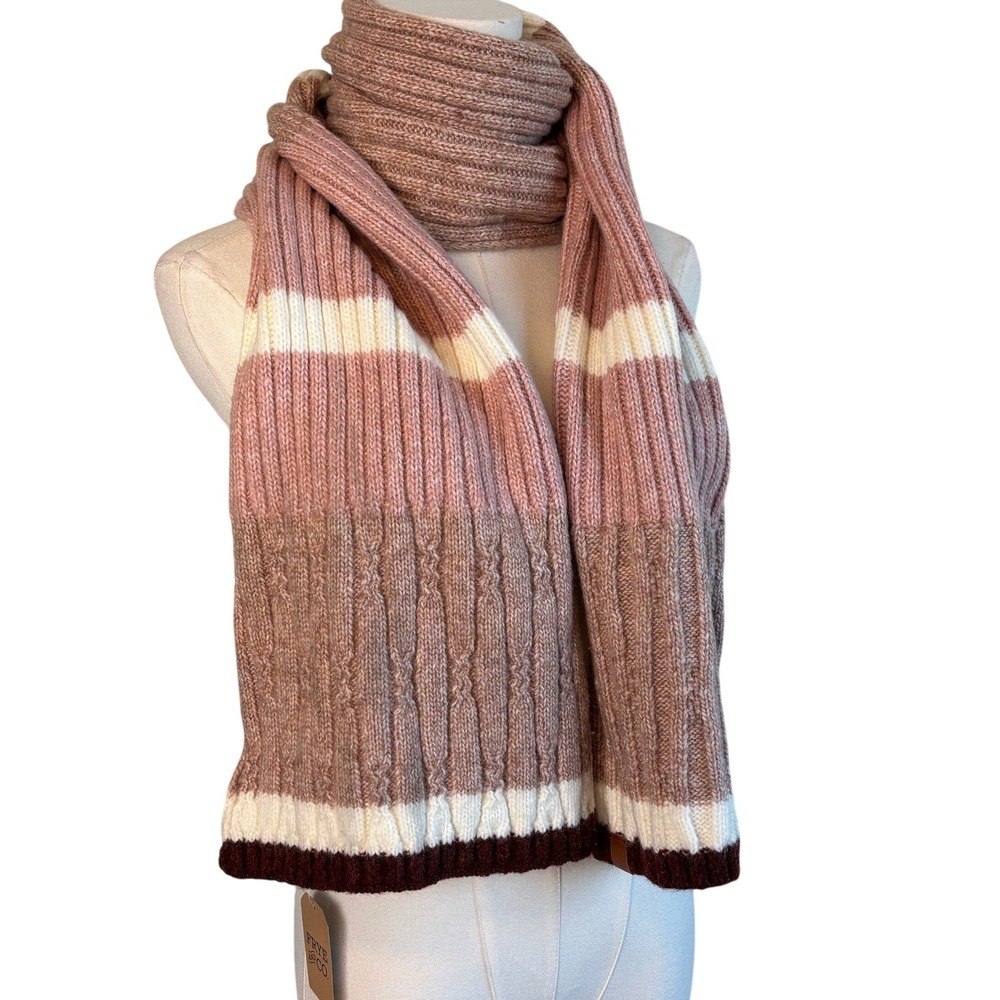 NEW Frye and Co Texture Stitch Scarf Cork Pink Brown Women OS NWT Striped Knit
